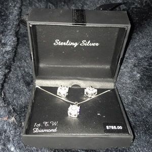 Sterling Silver 1ct diamond earrings &necklace set